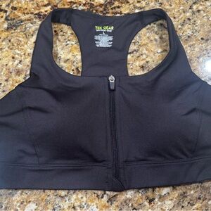 Tek Gear Lg Zipper Front Padded Racer Back Black Workout Gear Bra High Support